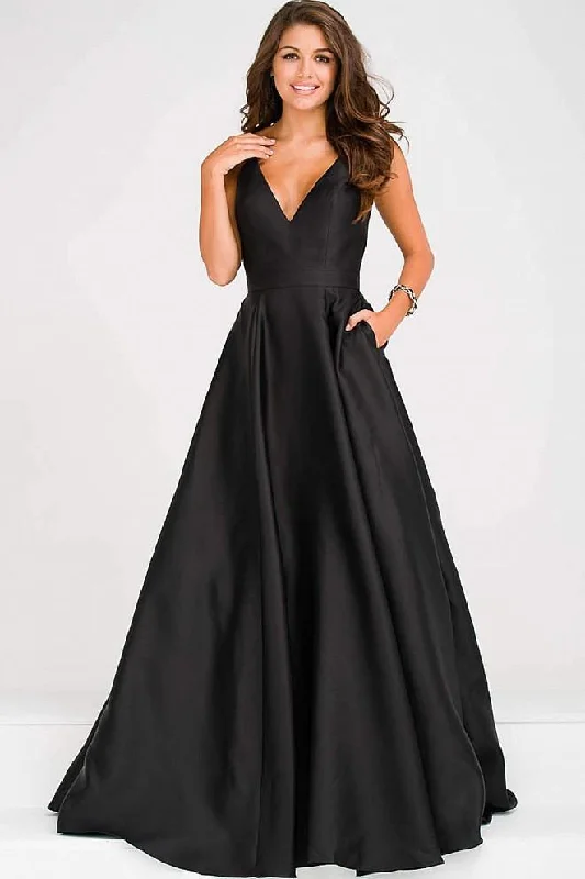 JVN by Jovani JVN48791 - Spaghetti Strap V-Neckline Satin Prom Dress Tunics Formal black