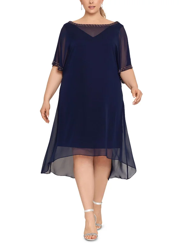 Plus Womens Chiffon Embellished Cocktail and Party Dress sweetheart Neckline Romantic