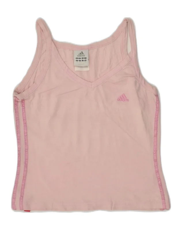 ADIDAS Womens Slim Crop Top UK 18 XL Pink Cotton Boxy Fit Fitted Loose