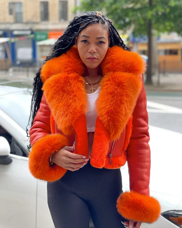 WOMEN SHEARLING- ORANGE CROP TOP Iron Safe Non-Iron Wrinkle Free