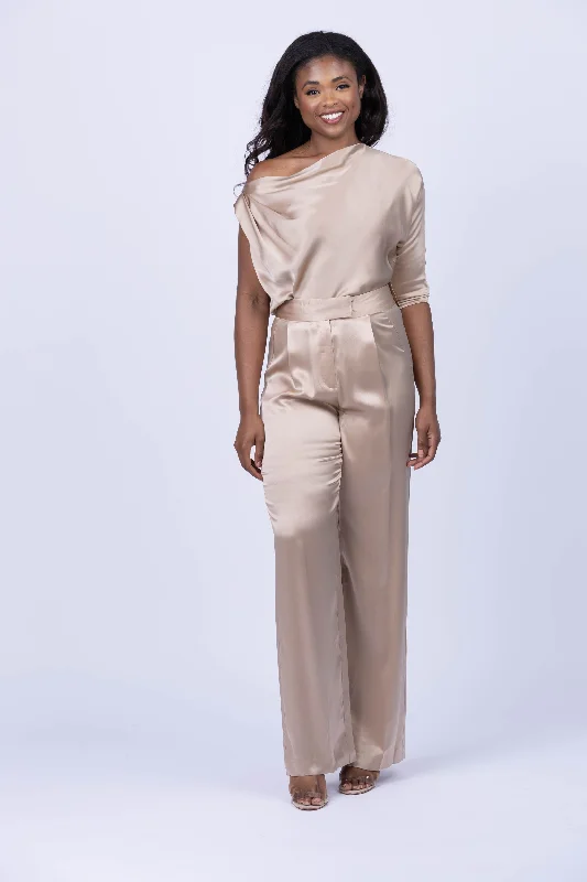 The Sei Wide Leg Pant in Champagne Casual Plaid Pants