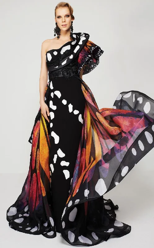 MNM Couture - 2381 Asymmetric Butterfly Inspired Long Dress Tunics stripes playful