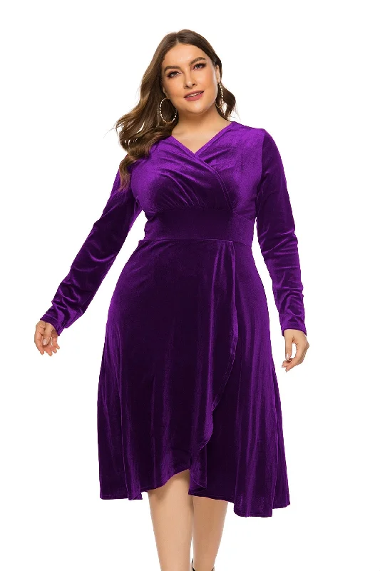 Cinessd  Women's Retro Velvet Long Sleeve V-Neck A-Line Cocktail Dress Burgundy Long Sleeve Party Dress 2022 New  Short Prom Dress Tunics Running lightweight
