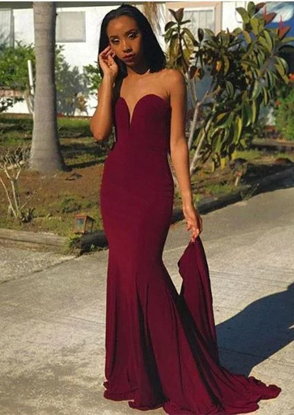 Sweetheart Sheath  Burgundy Prom Dress | Strapless Long Evening Dress