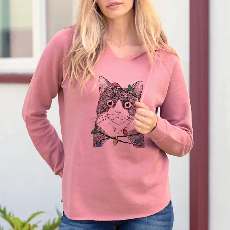 Christmas Lights Tux the Tuxedo Cat - Cali Wave Hooded Sweatshirt Hoodie with Contrast Stitching Detailed Premium Christmas Lights Tux the Tuxedo Cat - Cali Wave Hooded Sweatshirt Hoodie with Contrast Stitching Detailed Premium