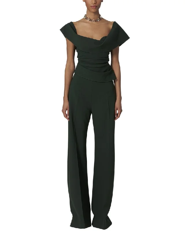 Carolina Herrera High-Waist Wide Leg Wool-Blend Pant Sleek Black Pants