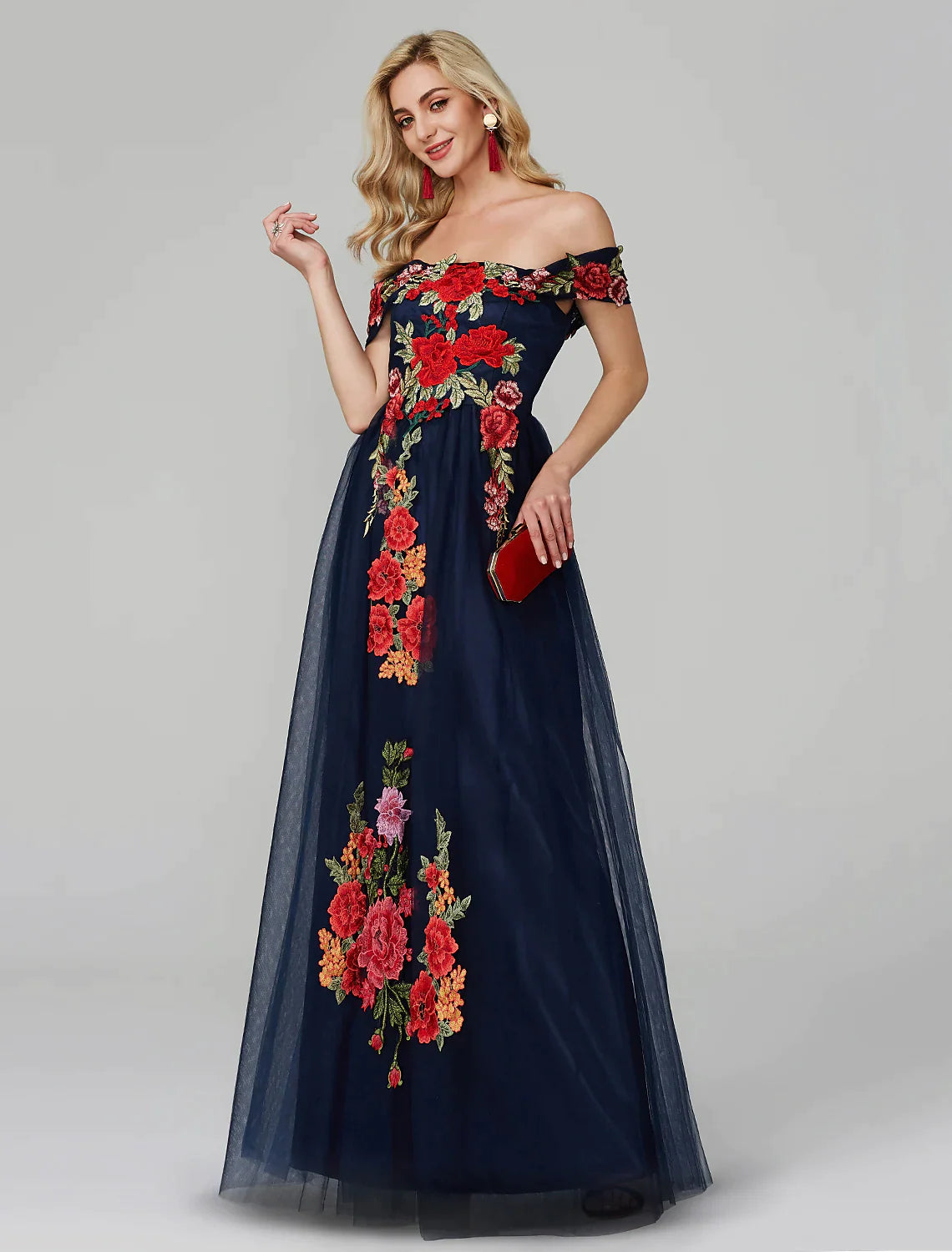 A-Line Prom Dresses Dress Wedding Guest Floor Length Sleeveless Off Shoulder Lace Over Tulle with Embroidery Appliques A-Line Prom Dresses Dress Wedding Guest Floor Length Sleeveless Off Shoulder Lace Over Tulle with Embroidery Appliques