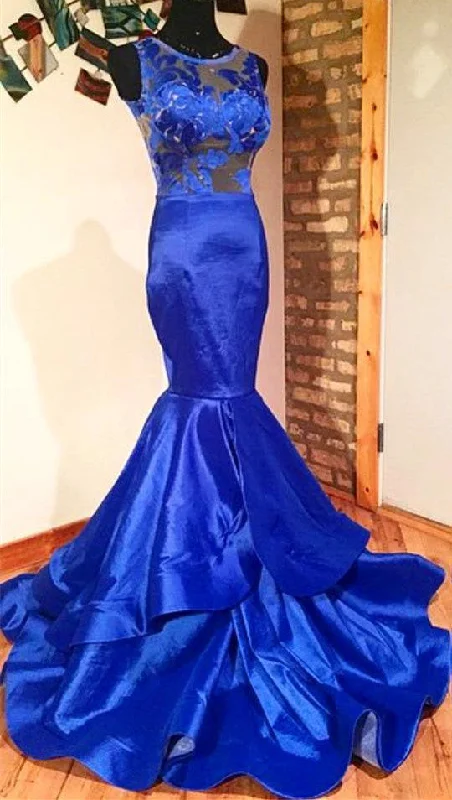 Sleeveless Mermaid Royal Blue Prom Dresses | Lace Appliques Sexy Illusion Evening Gowns Sleeveless Mermaid Royal Blue Prom Dresses | Lace Appliques Sexy Illusion Evening Gowns