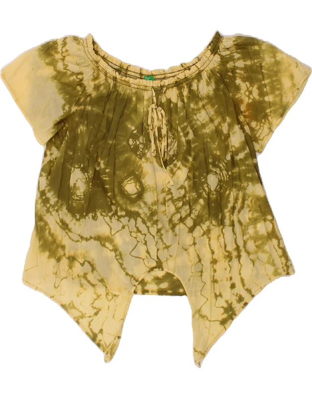 BENETTON Womens Oversized Off Shoulder Crop Top UK 14 Medium Green Tie Dye Beaded Sequined Faux Fur BENETTON Womens Oversized Off Shoulder Crop Top UK 14 Medium Green Tie Dye Beaded Sequined Faux Fur