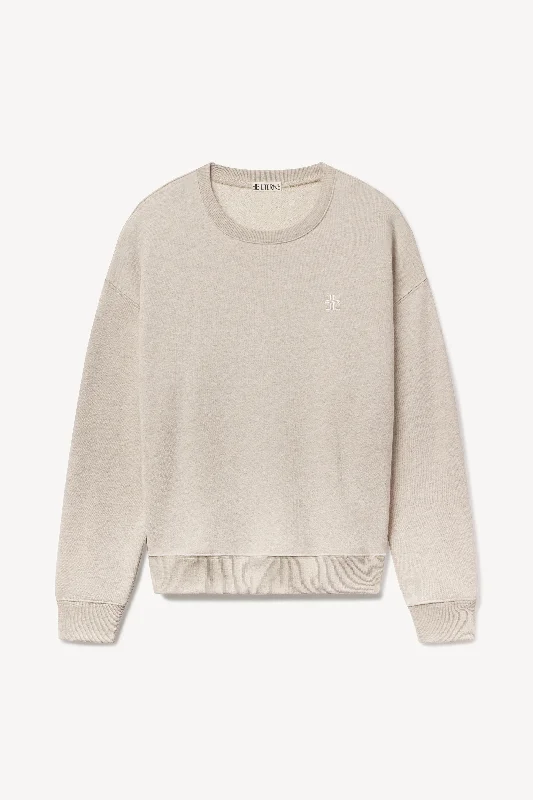 Oversized Crewneck Sweatshirt - Heather Oatmeal Hoodie with Neon Bright Vibrant