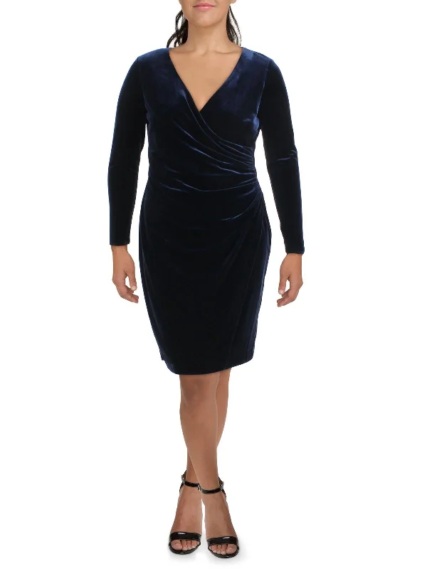 Womens Velvet Surplice Cocktail and Party Dress Peplum Ruffle Cocktail