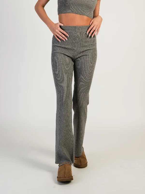 HARLOW HOLLY RIBBED PANT - CHARCOAL Wide-Legged Palazzos