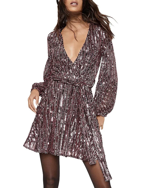 Womens Sequin V-neck Cocktail and Party Dress Tunics Versatile stylish