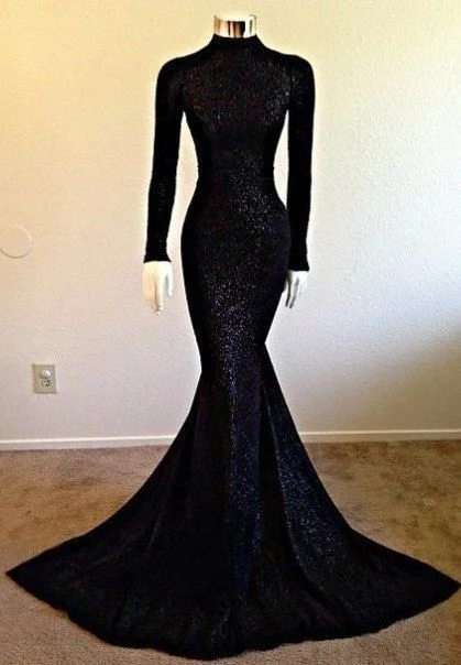 High Neck Long Sleeve Full Lace Evening Gown  Mermaid Amazing Prom Dress MQ0040 BA5158
