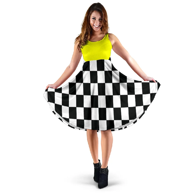 Racing Checkered Flag Dress Mixed Yellow