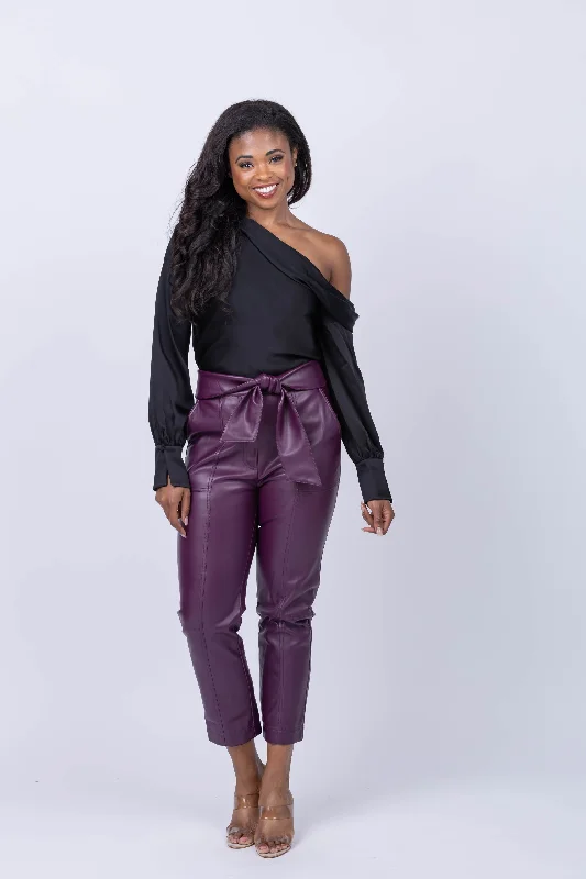 Simkhai Tessa Tie Waist Pant in Plum Formal Stretch Pants