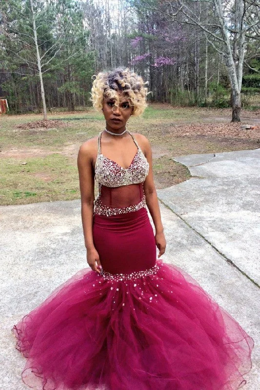 Mermaid Crystal V-Neck Gorgeous Tulle  Prom Dress