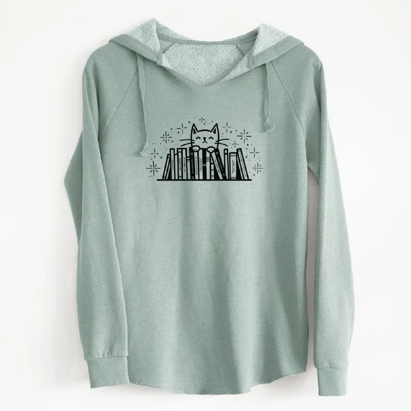 Kitty Library - Feline Behind Books - Cali Wave Hooded Sweatshirt Hoodie with Hem Patch Decorative Personalized Kitty Library - Feline Behind Books - Cali Wave Hooded Sweatshirt Hoodie with Hem Patch Decorative Personalized