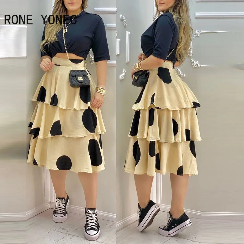 Two-Piece Crop Top and Ruffled Skirt Set Rayon Velvet Corduroy