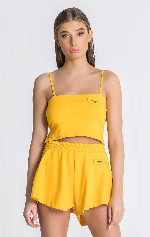 Yellow GK25 Crop Top Ribbed Striped Patterned