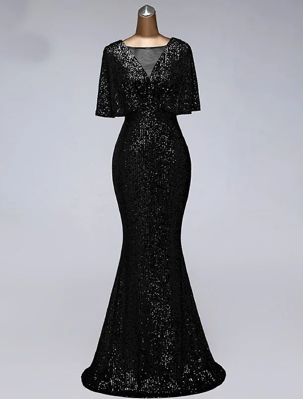Prom Dresses Sparkle Dress Wedding Guest Floor Length Half Sleeve with Sequin Ruffles Prom Dresses Sparkle Dress Wedding Guest Floor Length Half Sleeve with Sequin Ruffles