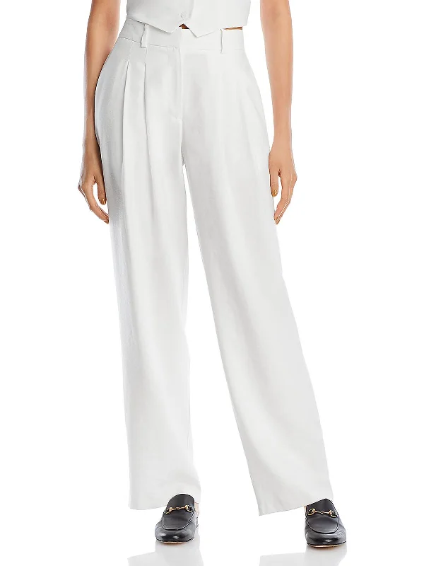 Womens High Rise Pleated Wide Leg Pants Soft Stretch Trousers