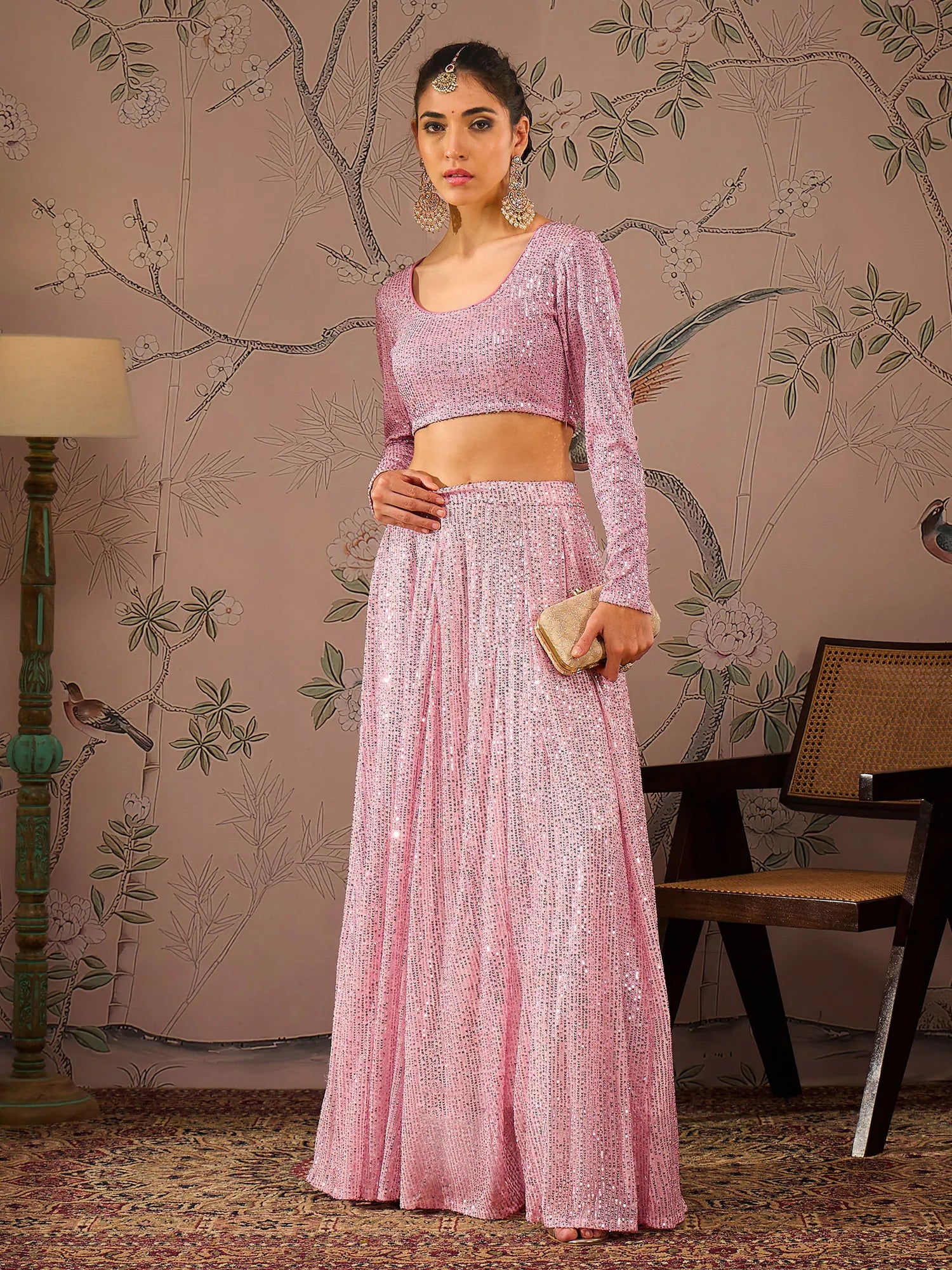 Women Pink Sequins Crop Top With Anarkali Skirt-SHSET96084 Denim Fabric Leather Fabric Suede Fabric Women Pink Sequins Crop Top With Anarkali Skirt-SHSET96084 Denim Fabric Leather Fabric Suede Fabric