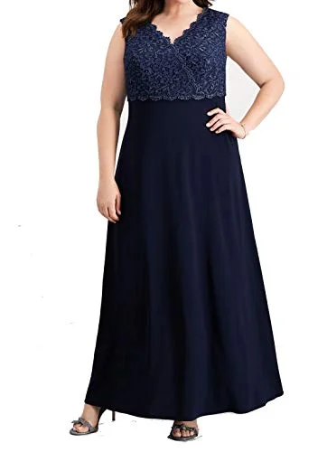 Alex Evenings Womens Plus Lace Glitter Evening Dress Navy 22W