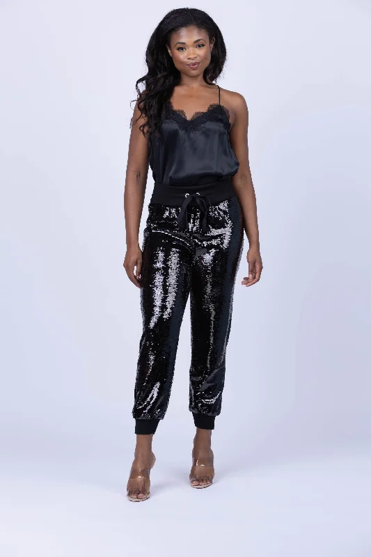 Cinq a Sept Sequin Gile Pant in Black Casual Wide Pants