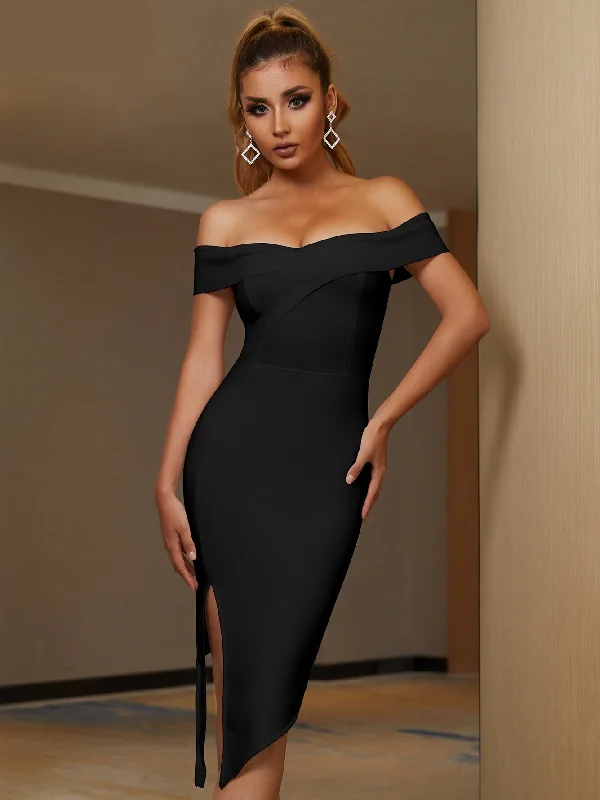 Wjczt 2022 New Women's Summer Off Shoulder Bandage Dress Sexy Short Sleeve Bodycon Hot Club Celebrity Evening Runway Party Dress Glittery Long Formal