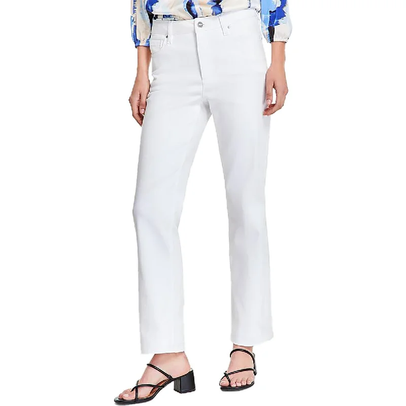 Womens Pocket Light Wash Straight Leg Pants Comfy Zip-Up Pants
