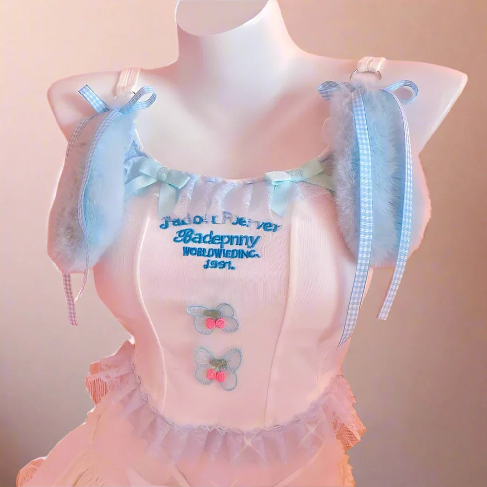 Kawaii Plush Rabbit Ear Camisole | Y2K Fairy Kei Style Lace Crop Top for Women Welt Pockets Slit Pockets Flap Pockets Kawaii Plush Rabbit Ear Camisole | Y2K Fairy Kei Style Lace Crop Top for Women Welt Pockets Slit Pockets Flap Pockets