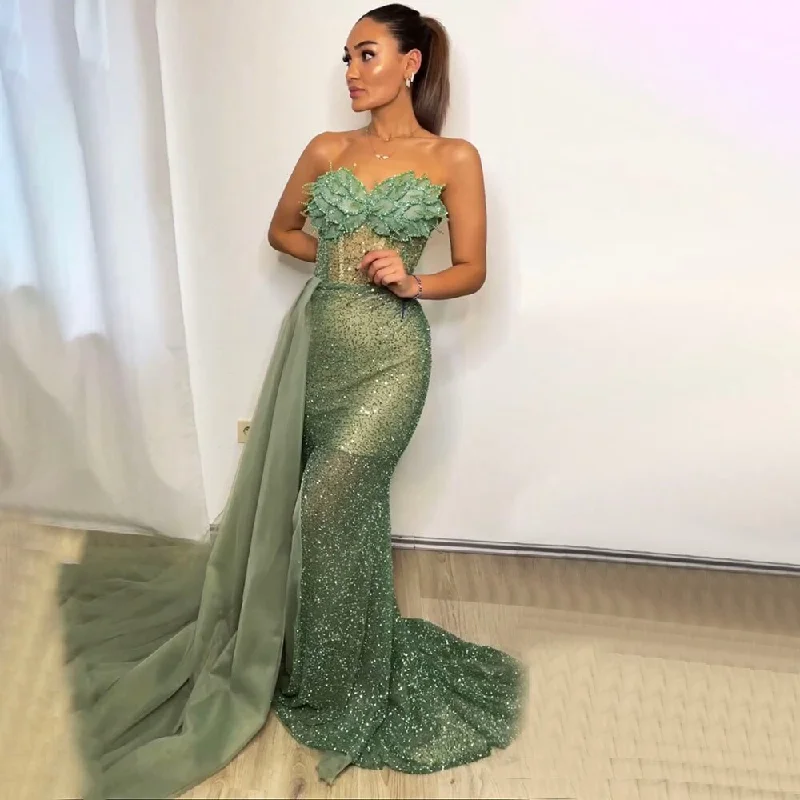 Serene Hill Turquoi Mermaid Sexy Strapless Elegant With Skirt Lace Beaded Luxury Party Dresses Formal Women Evening 2024 LA71787 Tunics Distressed trendy