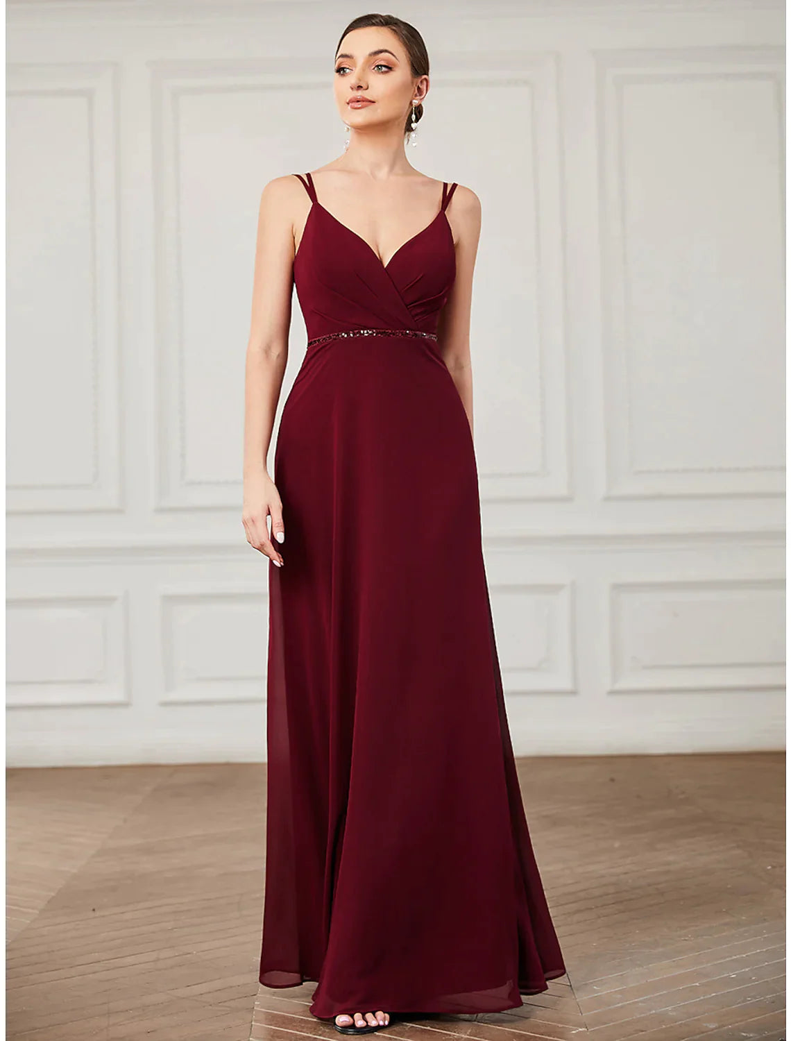 A-Line Prom Dresses Vintage Formal Floor Length Sleeveless V Neck Chiffon Crisscross Back with Sash Ribbon A-Line Prom Dresses Vintage Formal Floor Length Sleeveless V Neck Chiffon Crisscross Back with Sash Ribbon