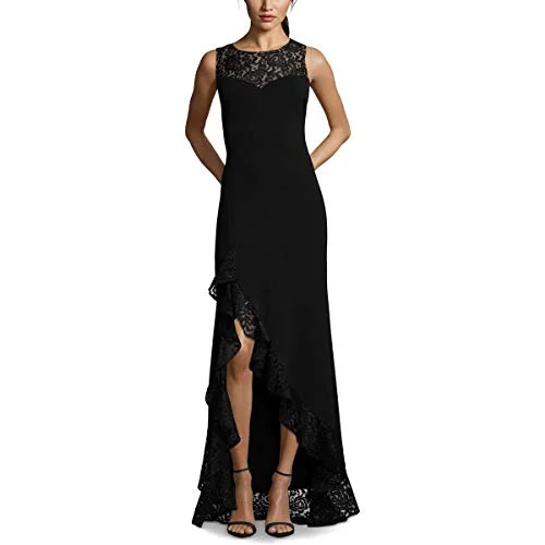 Betsy & Adam Womens Lace Ruffled Formal Dress Black 2