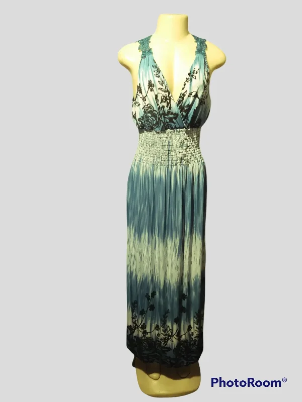 Light Blue Party Dress with Black Flowers Tunics Trendy modern