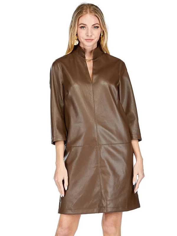 Chocolate Faux Leather Dress Tunics Spring floral