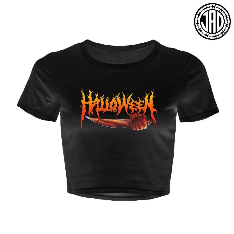 Halloween Hardcore - Women's Crop Top Notch Collar Peter Pan Collar Cowl Neck