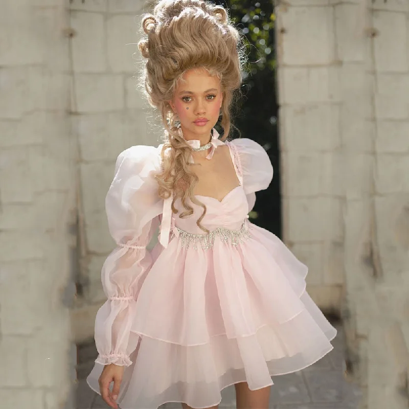 Cinessd Pink Lolita Evening Dresses 2023 Girls Organza Sweetheart Prom Gowns Elegant Chic Puff Sleeves Ball Party Dress robes de soirée Tunics Brand named