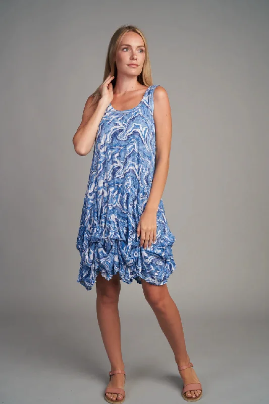 Shana 23007MA Marble Crinkle Short Bubble Dress Tunics Denim casual