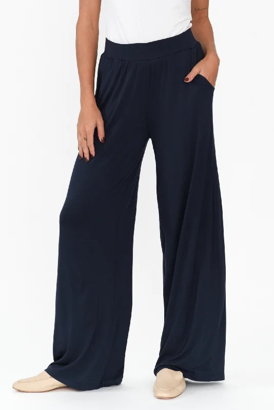 Cedric Dark Navy Bamboo Pocket Pants Casual Skinny Fit Pants