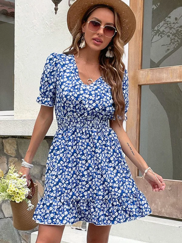 Blue Zone Planet | Ladies Pullover Short Floral Dress Tight Sleeve Top