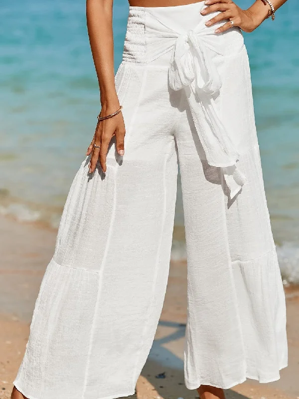 Bohemian White Smocked High Rise Wide Leg Trousers Trousers Review Highly