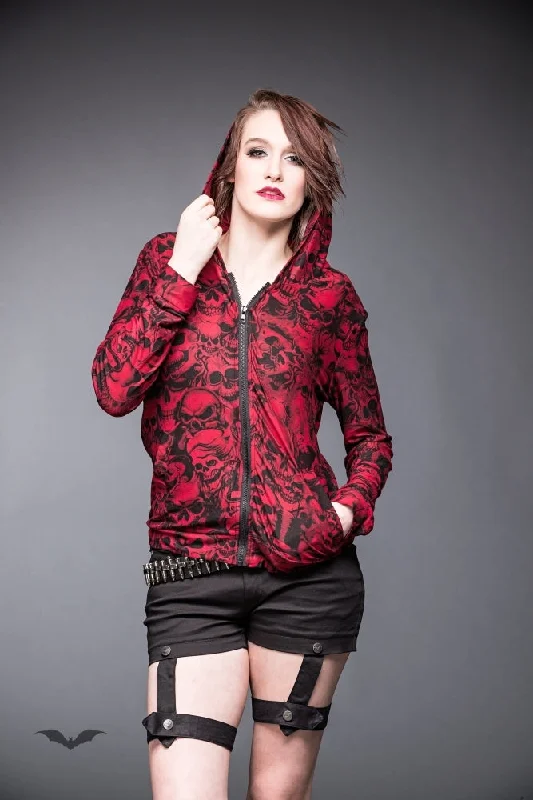 Queen of Darkness - Red jacket with many different skulls Notch Collar Jacket Peter Pan Collar Jacket Cowl Neck Jacket Queen of Darkness - Red jacket with many different skulls Notch Collar Jacket Peter Pan Collar Jacket Cowl Neck Jacket