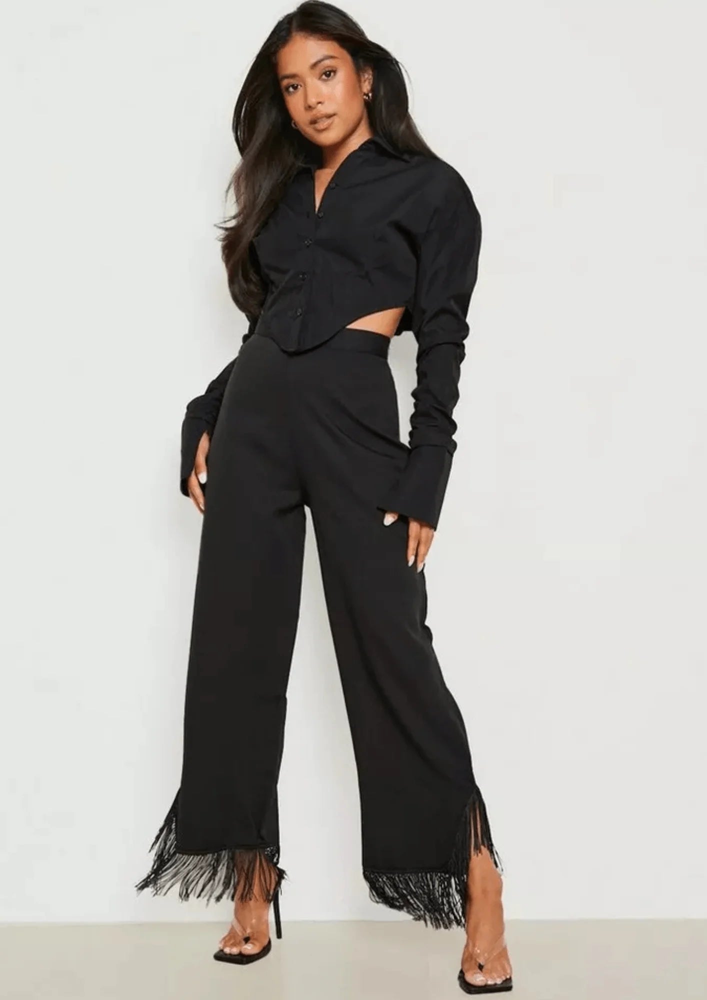 BLACK FRINGED TROUSERS Trousers Velvet Soft