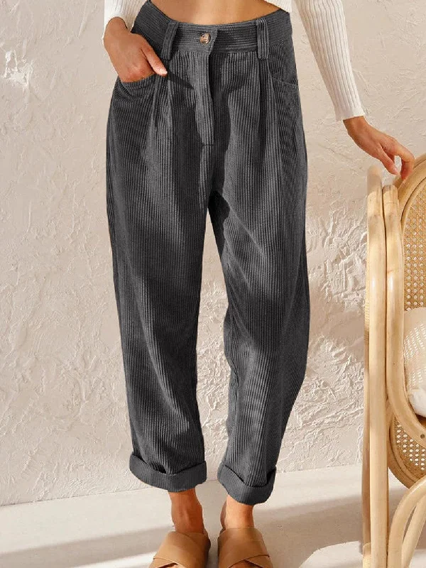 Cozy Gray Corduroy High Waist Wide Leg Trousers Trousers Wedding White