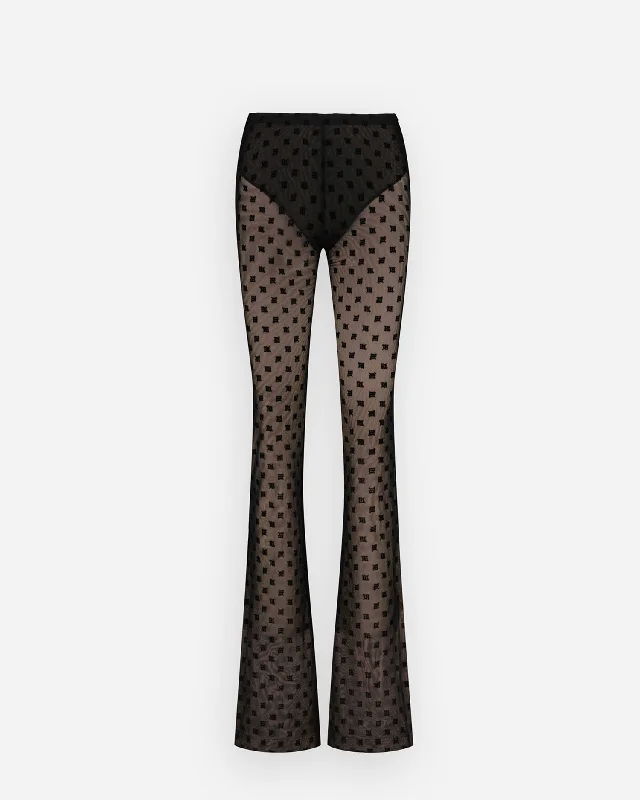 Mesh Monogram Trousers Black Trousers Lace Delicate
