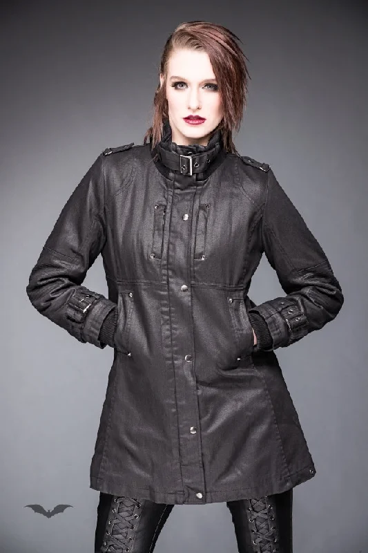 Queen of Darkness - Jacket with Buckle On Collar and Sleeves Zippered Jacket Buttoned Jacket Snapped Jacket Queen of Darkness - Jacket with Buckle On Collar and Sleeves Zippered Jacket Buttoned Jacket Snapped Jacket