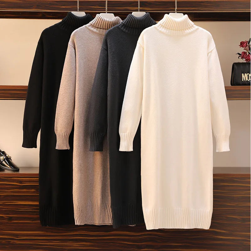 Yipinpay dress autumn and winter women's loose long sweater pullover turtleneck solid casual female Bolero Style Sweater