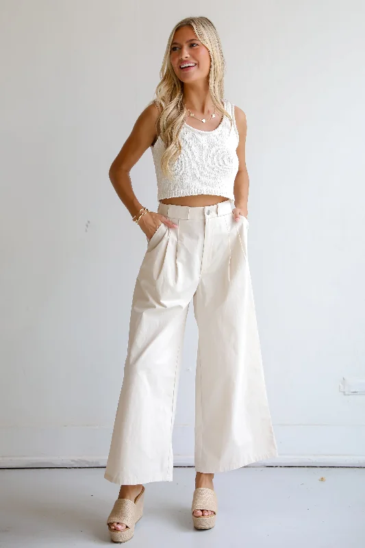 FINAL SALE - Girl Boss Cream Wide Leg Trouser Pants Trousers Lace Delicate